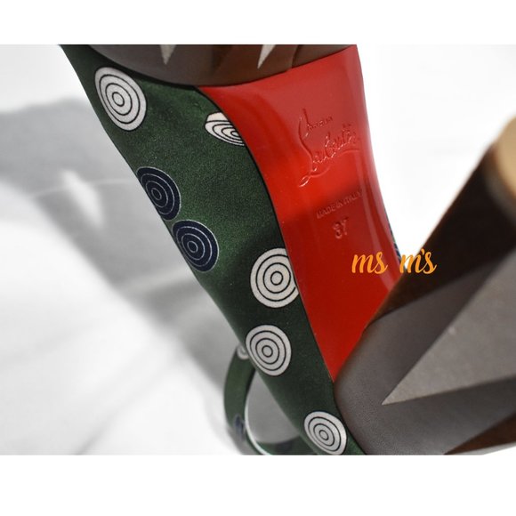 NIB Christian Louboutin Green Silk polka dot Platform Pumps Heels - Picture 8 of 9